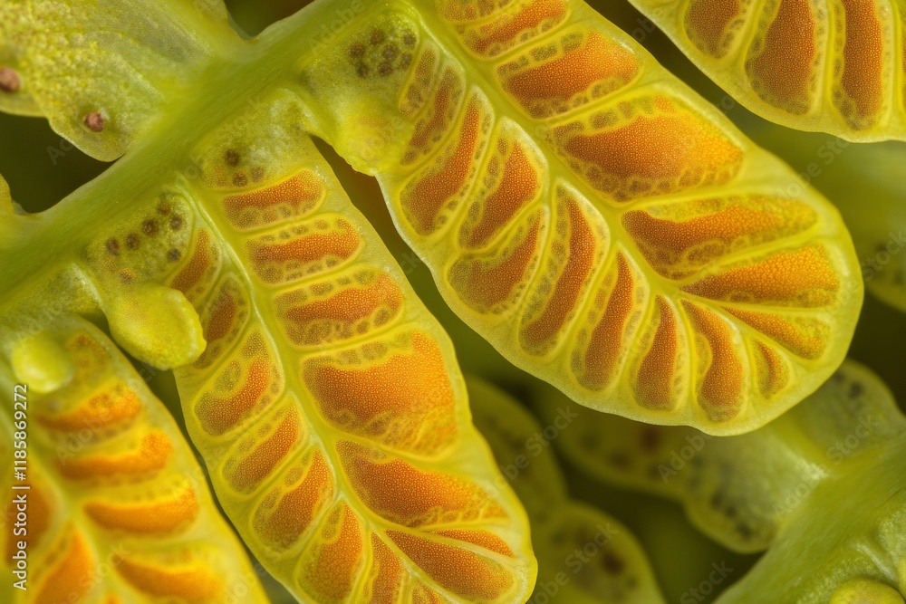 Poster close-up of fern frond showing intricate vein patterns and spore clusters.