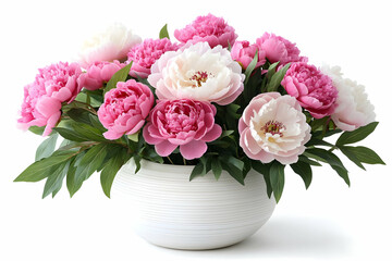 Pink and White Peonies Bloom Beautifully in a White Vase