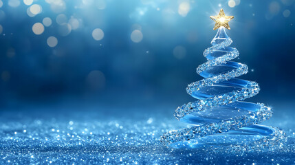 Blue Christmas Tree Sparkles Brightly in Winter Wonderland