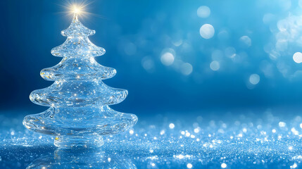 Glass Christmas Tree Sparkles Brightly on Blue Glitter
