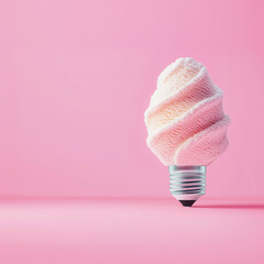 Creative ice cream swirl lightbulb on a vibrant pink background. Minimal concept with copy space.