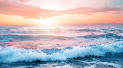 Obraz premium Serene Ocean Waves at Sunrise Pastel Sky