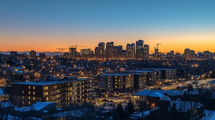 Obraz premium Calgary Skyline at Dusk: A Breathtaking Winter Panorama