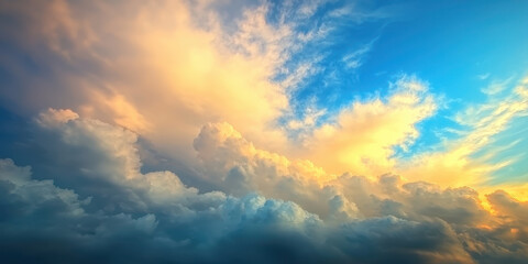 Fototapeta premium Majestic clouds illuminated by sunset hues create serene sky