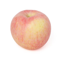 A red and yellow apple sits on a white background