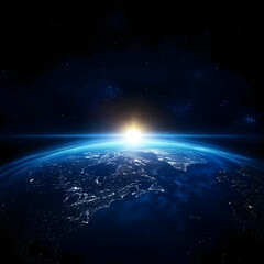 Obraz premium Earth Rotates Showing Continents, Oceans, and Sunrise from Space