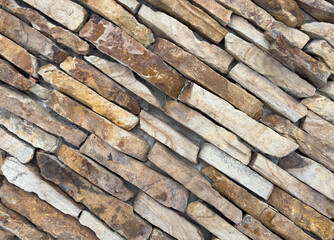 A wall made of brown and tan stones