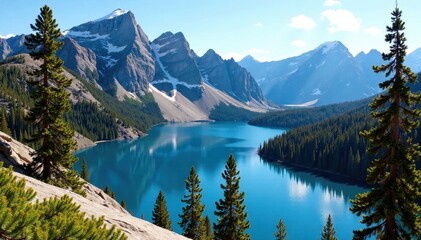 Mountain peaks and pine trees surrounding Lake Tahoe at Sand Harbor, lake, wildlife photography