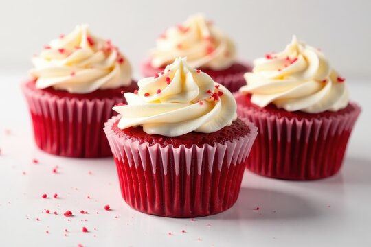Moist red velvet cupcakes on a white background, baking, oven