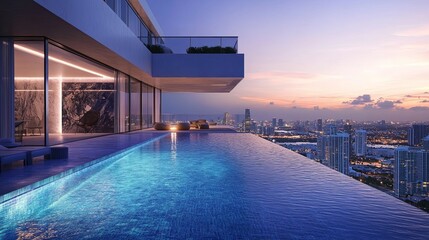 Obraz premium Elegant modern villa featuring a private rooftop and swimming pool