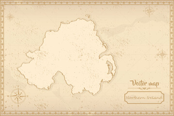 Elegant vintage vector map of Northern Ireland with ornate borders and antique aesthetics. Perfect for historical, decorative, or design projects!