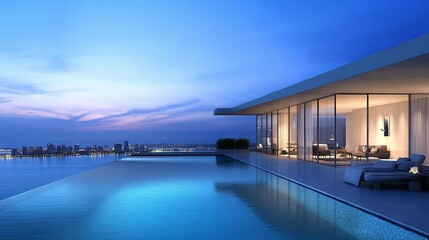 Fototapeta premium Elegant modern villa featuring a private rooftop and swimming pool