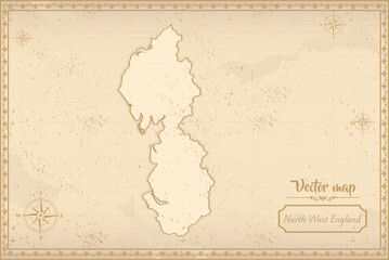 Fototapeta premium Elegant vintage vector map of North West England with ornate borders and antique aesthetics. Perfect for historical, decorative, or design projects!