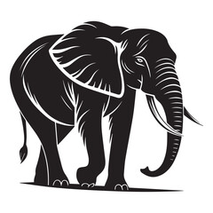 Black elephant silhouette. elephant illustration.very simple and single elephant silhouette white background.
