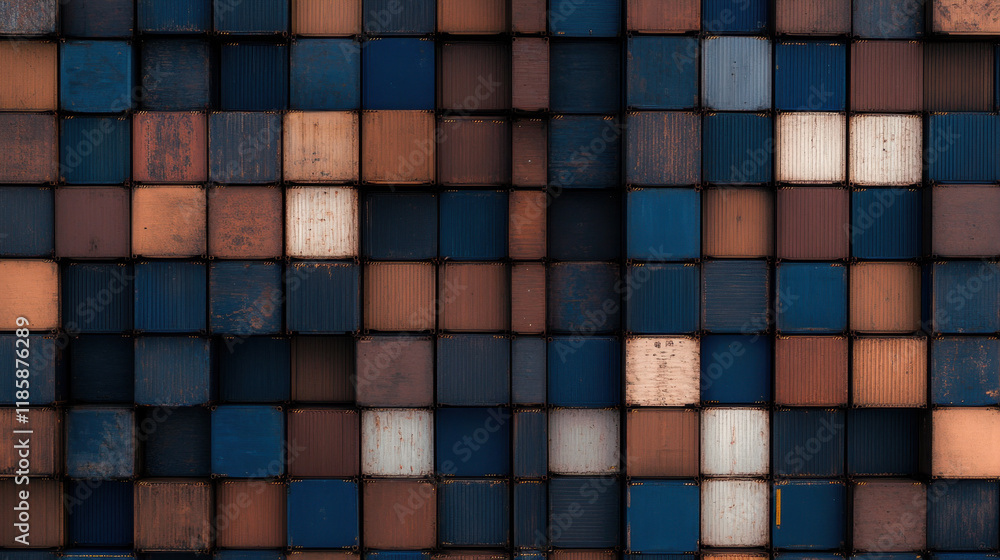 Aufkleber creative overhead image showing colorful arrangement of shipping containers in various shades of blu