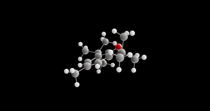 Butylated hydroxytoluene molecule, rotating 3D model of antioxidant, looped video on a black background