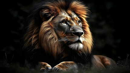 Naklejka premium Majestic Lion Rests Peacefully: Wildlife King