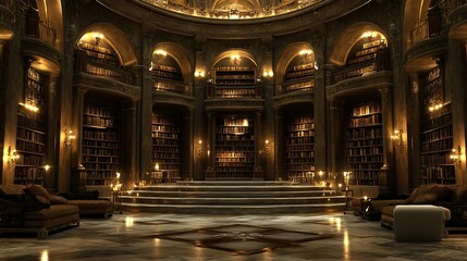 Fototapeta premium Grandiose Circular Library: A Luxurious Haven for Book Lovers
