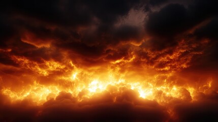 Dramatic sunset with fiery clouds and golden light