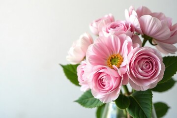 Soft pink ranunculus flowers in a lush white arrangement, flowers, spring