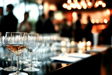 Wine Glasses Sparkle at Evening Social Event with Warm Lighting