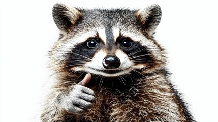 Fototapeta premium Raccoon Gives Thumbs Up: Wild Animal, Furry Friend Shows Approval Gesture Positively