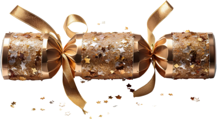 Elegant Gold Christmas Cracker with Star Confetti Festive Holiday Treat Winter Celebration