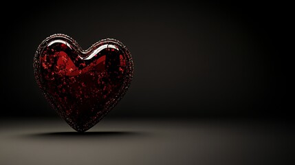 Dark Red Glittering Heart on Black Background