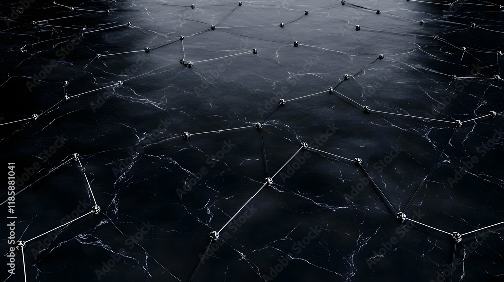 Poster network nodes connect on dark marble, seamless looping animation