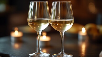 Two Glasses Of White Wine With Candles