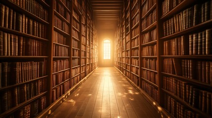 Fototapeta premium A Sunlit Path Through Literary History: An Enchanting View of an Ancient Library