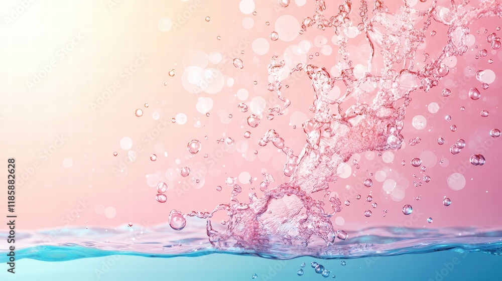 Poster dynamic underwater scene with pink bubbles and playful patterns