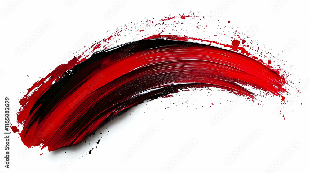 Poster red and black paint strokes form dynamic swirl design