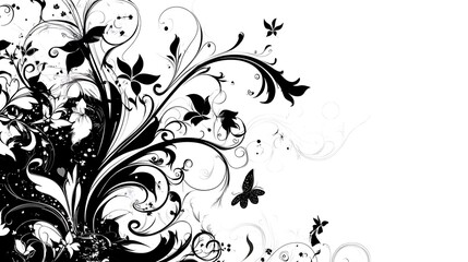 Black and white floral design with butterflies