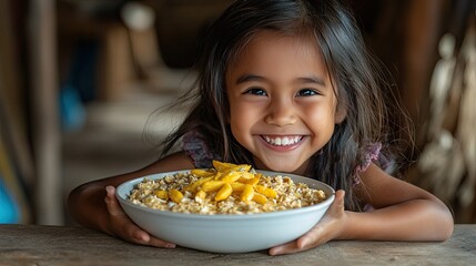 Child Enjoying a Healthy Breakfast with Oatmeal to Start the Day