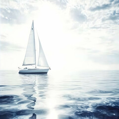 Sailboat Sails Calmly on Ocean Reflecting Clouds Serenely