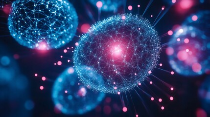 Fototapeta premium Abstract Network Connection: Glowing Spheres and Interconnected Nodes