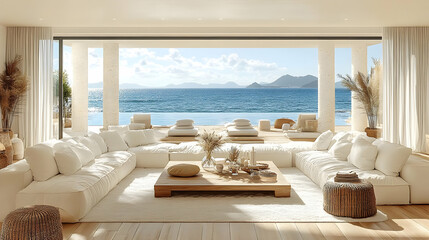 Obraz premium Coastal Living Room Decor Creates a Relaxing Ocean View Atmosphere