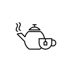 Teapot with teabag on cup icon simple vector symbol