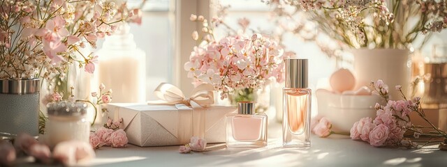 flowers for a gift cosmetics. Selective focus