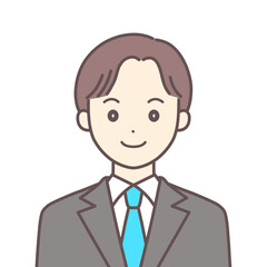 正面を向いた笑顔のスーツの男性（肌の色あり）