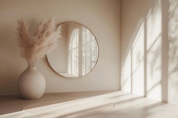 Minimalist room with dried plants and soft natural light