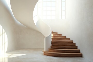 Naklejka premium Modern staircase with sunlight and minimalist white walls
