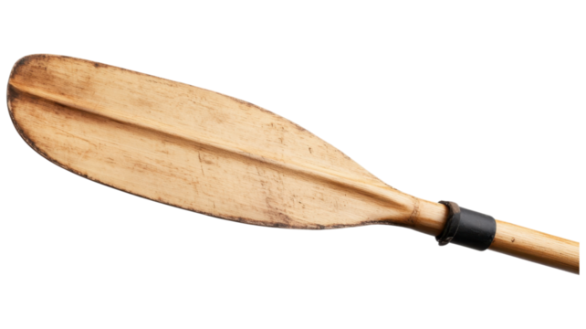 Wooden paddle with a smooth, curved blade on a black background.