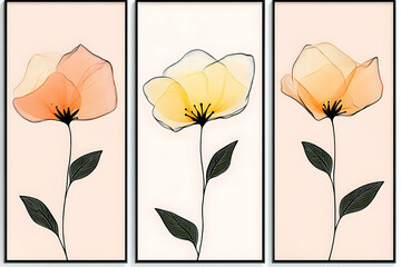 Floral Triptych Wall Art Decorates Beautifully with Elegance and Style