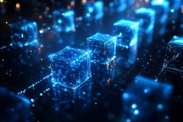 Abstract blue digital blocks with glowing lights