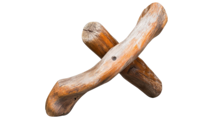 Wooden cross-shaped stick on a black background.