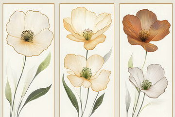 Floral Triptych Blooms with Elegance and Grace in Neutral Tones