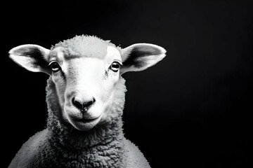 Sheep Poses Majestically on Dark Background