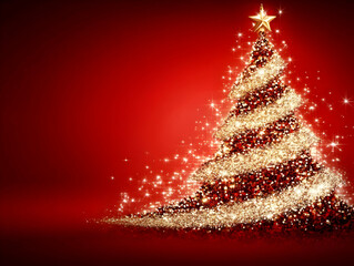 Sparkling Gold and Red Christmas Tree with Festive Glow